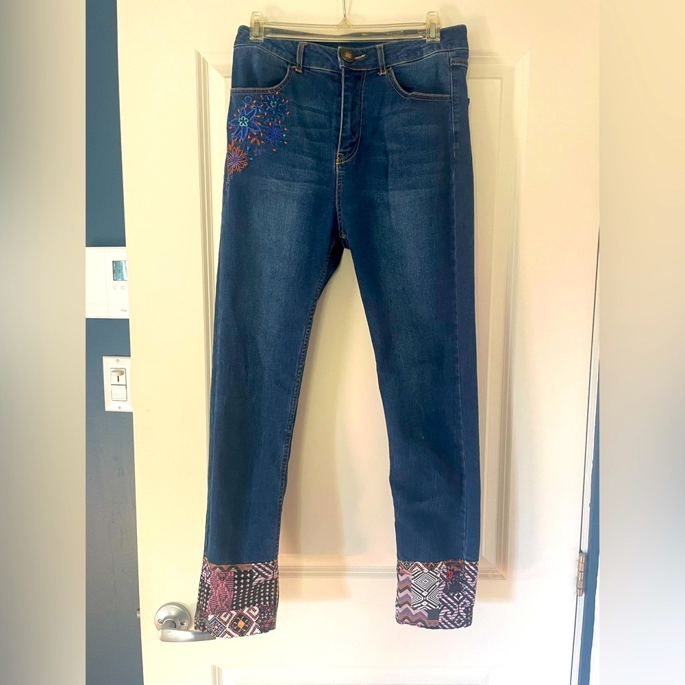 Desigual Blue High rise Jeans with Colorful Embroidery size EU 30
